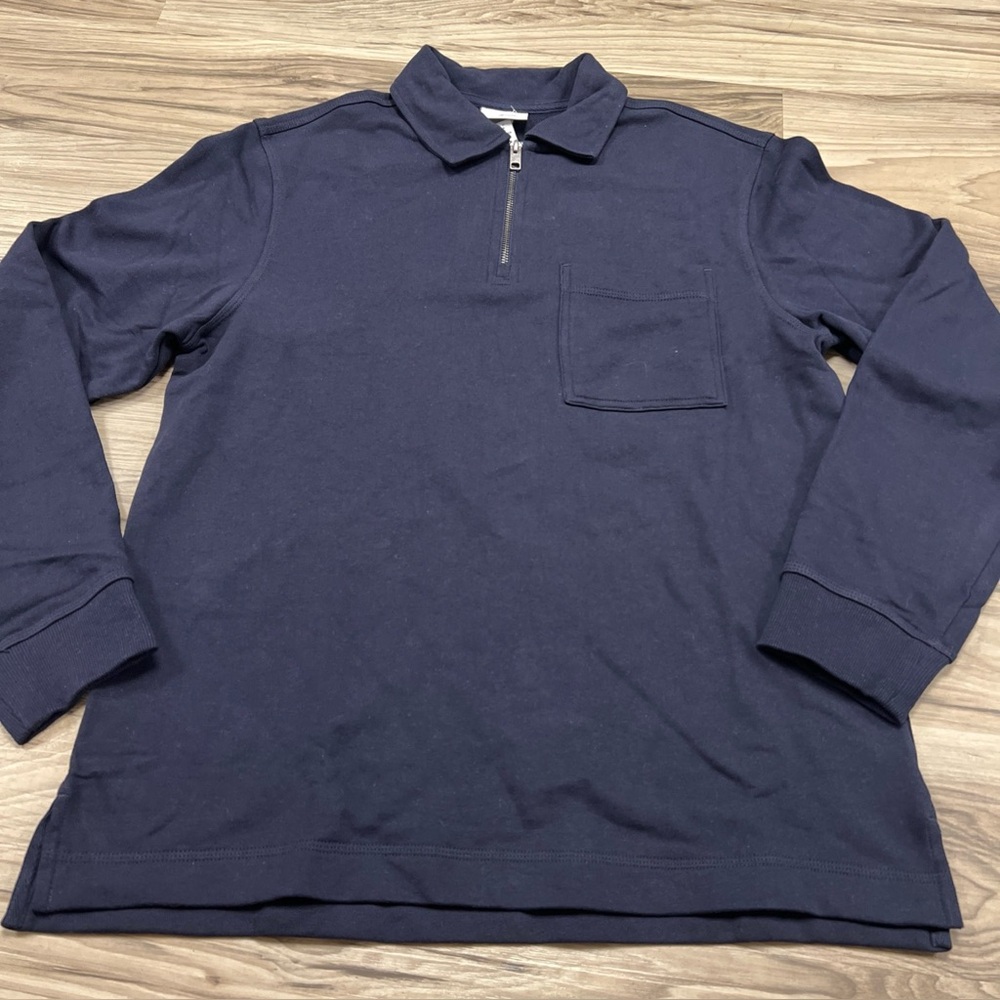 H&M 1/4 Zip Pullover Sweater Reg Fit Long Sleeve Pocket Navy Mens Medium NWOT